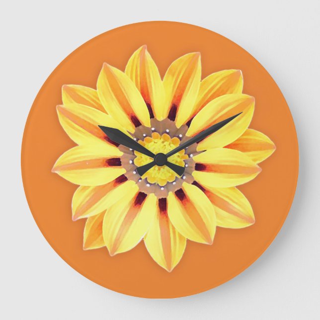 African Daisy / Gazania - Orange and Yellow Große Wanduhr (Vorderseite)