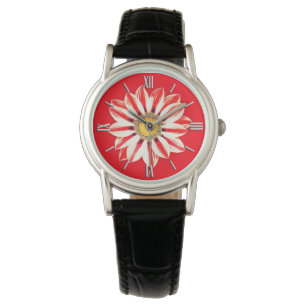 African Daisy / Gazania - Rot und Weiß gestreift Armbanduhr
