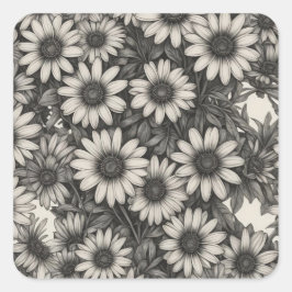 African Daisy Graustufen zeichnend Quadratischer Aufkleber
