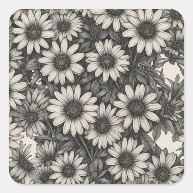 African Daisy Graustufen zeichnend Quadratischer Aufkleber (Vorderseite)
