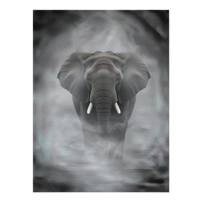 African Elephant in Misty Fog Serene Impasto Fotodruck (Vorne)