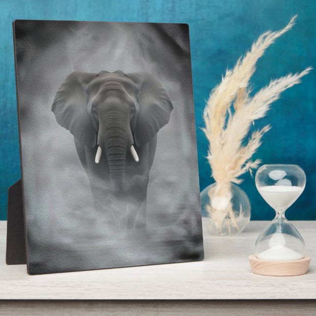 African Elephant in Misty Fog Serene Impasto Fotoplatte (Seite)