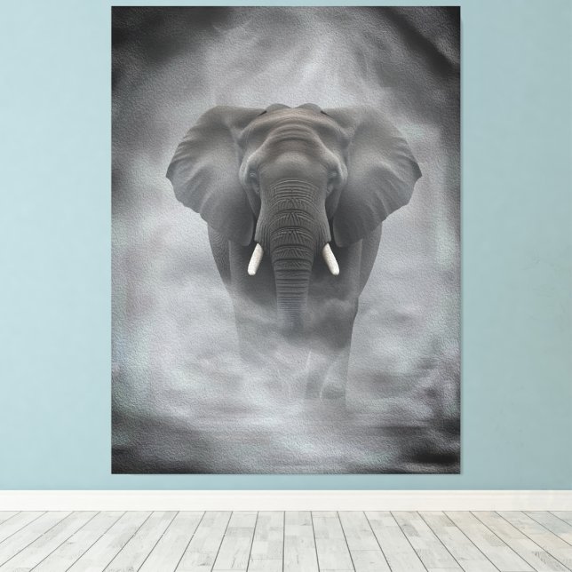 African Elephant in Misty Fog Serene Impasto Leinwanddruck (Insitu (Holzboden))
