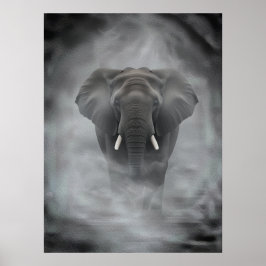 African Elephant in Misty Fog Serene Impasto Poster