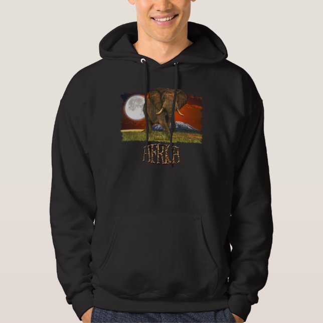 African Elephant & Savannah Moon Art Design Hoodie (Vorderseite)