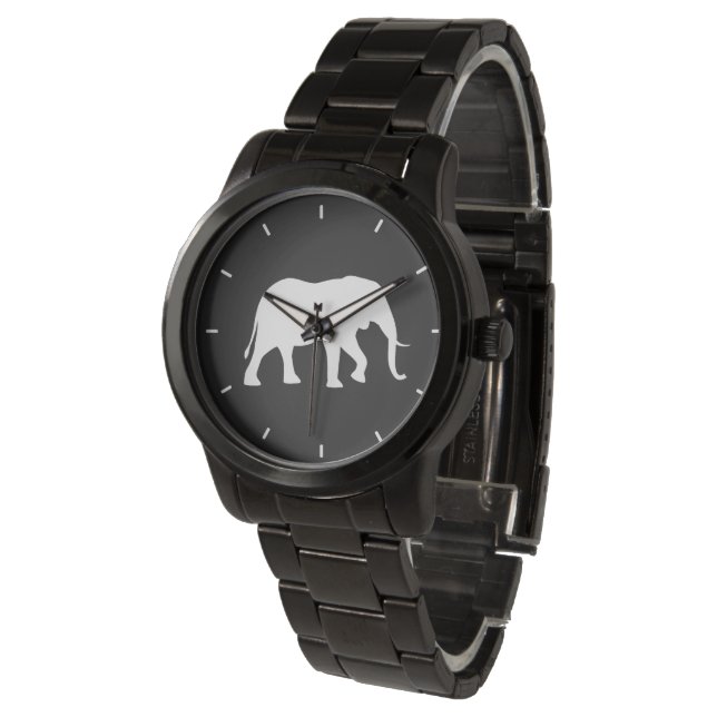 African Elephant Silhouette Armbanduhr (Schrägansicht)