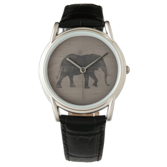 African Elephant Silhouette Armbanduhr (Vorderseite)