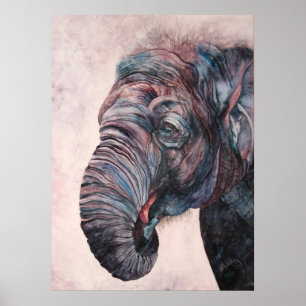 African Elephant Watercolor Canvas Print Poster