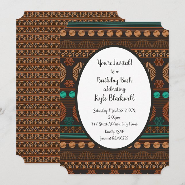 African Ethnic Print Invitation d'anniversaire (Devant / Derrière)