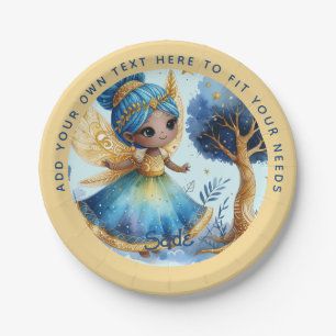 African Fairy Birthday Aquamarin Gold Pink Princes Pappteller