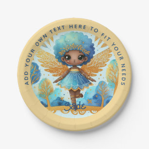 African Fairy Birthday Aquamarin Gold Pink Princes Pappteller