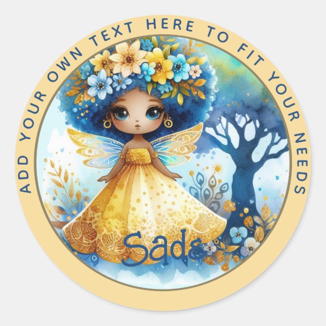 African Fairy Birthday Aquamarin Gold Pink Princes Runder Aufkleber (Vorderseite)