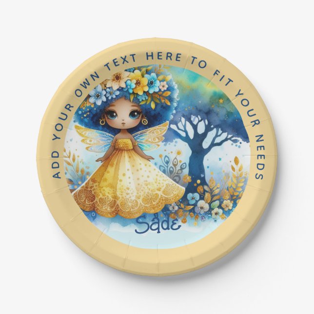 African Fairy Birthday Teal Gold Pink Princess Pappteller (Vorderseite)