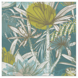 African Floral Blue Green Stoff