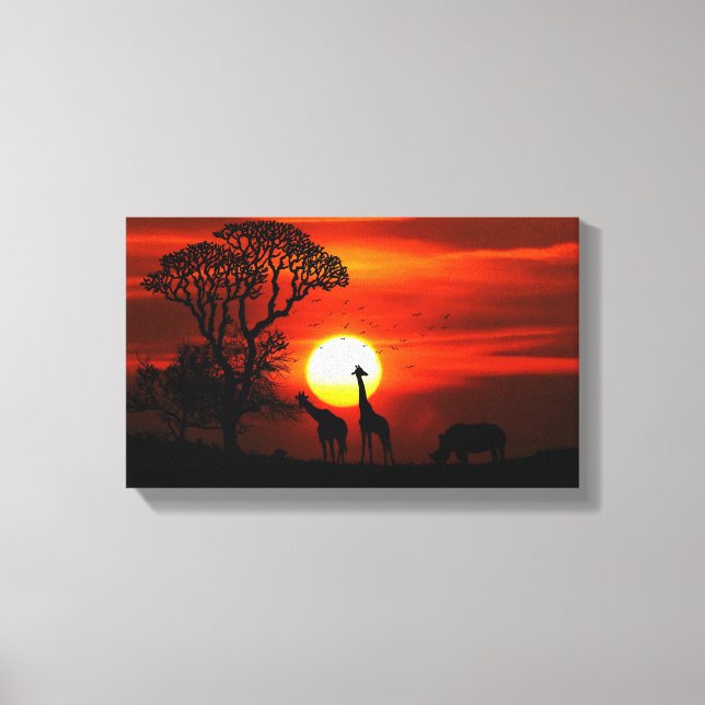 African Giraffe Safari Sunset Leinwand Malerei (Vorderseite)