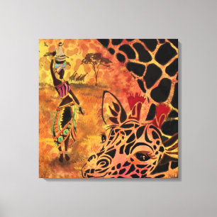 African Girl and Giraffe - Friends - Art Zeichn - Leinwanddruck