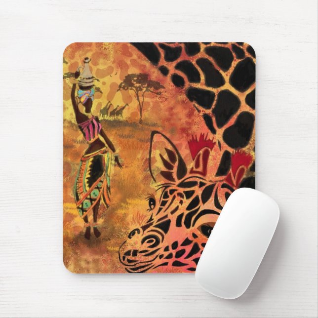 African Girl and Giraffe - Friends - Art Zeichn - Mousepad (Mit Mouse)