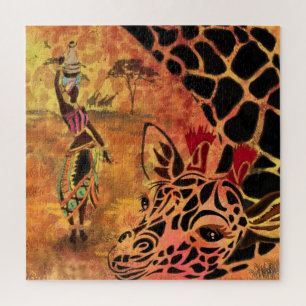 African Girl and Giraffe - Friends - Kunst Zeichne