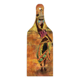 African Girl and Giraffe - Friends - Kunst Zeichne Schneidebrett
