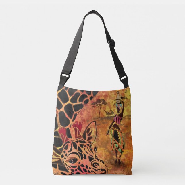 African Girl and Giraffe - Friends - Kunst Zeichne Tragetaschen Mit Langen Trägern (Vorderseite)