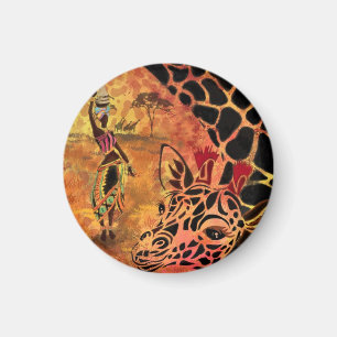 African Girl and Giraffe Friends Magnet Malerei