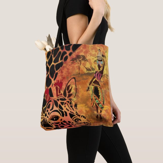 African Girl and Giraffe Tote Bag - Freunde Tasche (Von Nahem)