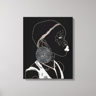 African Girl Line Art Schwarz/Weiß Leinwand Art