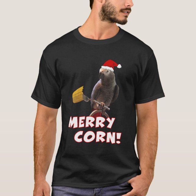 African Gray Paprot Christmas Merry Corn Long Slee T-Shirt (Vorderseite)