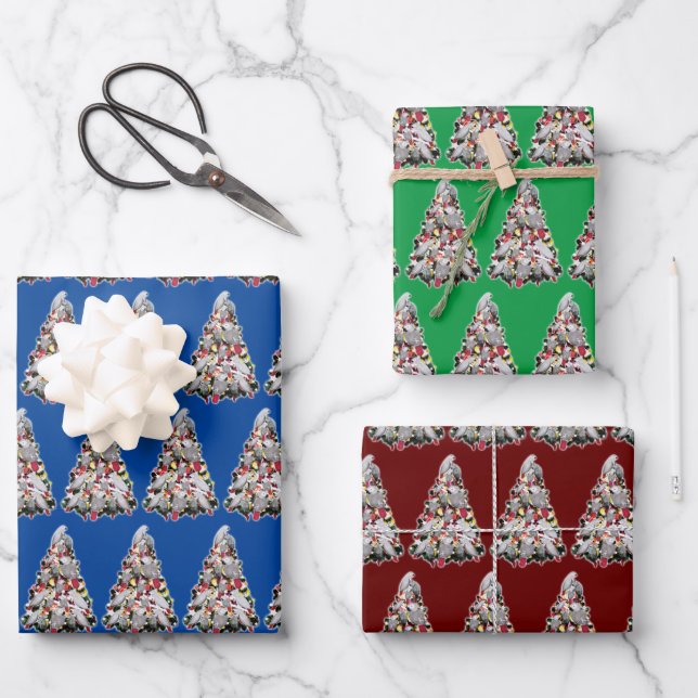 African Gray Parrot Christmas Tree Wrapping Paper Geschenkpapier Set (Vorderseite)