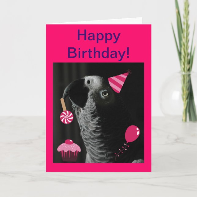 African Gray Parrot Happy Birthday Grußkarte Karte (Vorderseite)