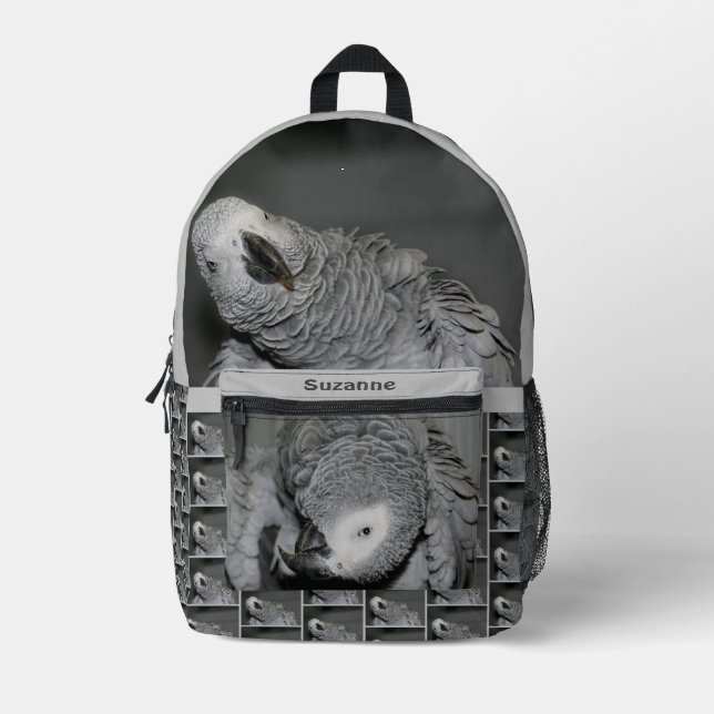 African Gray Parrot Niedlich Bird Personalisiert Bedruckter Rucksack (Vorderseite)