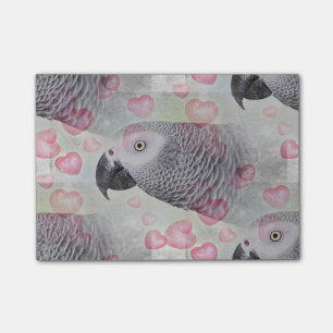 African Gray Puffy Hearts Post-it Klebezettel