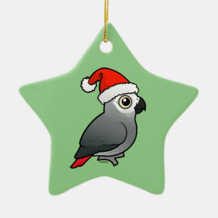 African Gray Santa Keramik Ornament