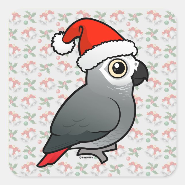 African Gray Santa Quadratischer Aufkleber (Vorderseite)