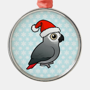 African Gray Santa Silbernes Ornament