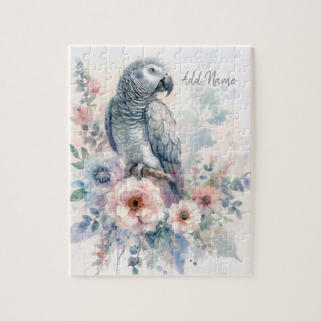 African Grey Parrot Pastel Floral  (Vertikal)