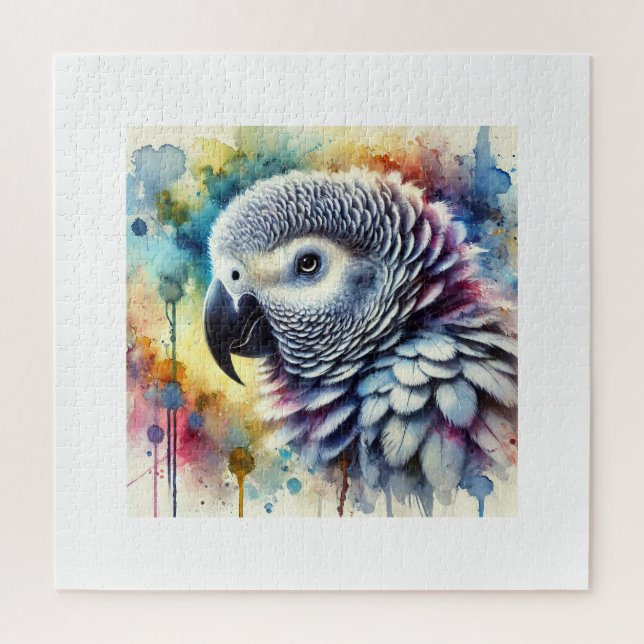 African Grey Parrot Yaco 060824AREF144 - Watercolo (Vertikal)