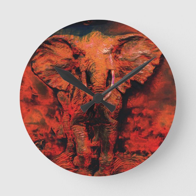 African Heat - Wild Elephant    Runde Wanduhr (Vorderseite)