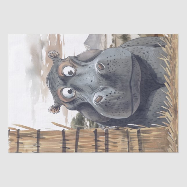 African Hippo Karikatur Peeking Safari Cartoon Seidenpapier (Vorderseite)