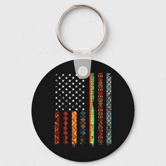African Kente Cloud American Flag African Black Hi Schlüsselanhänger (Vorderseite)