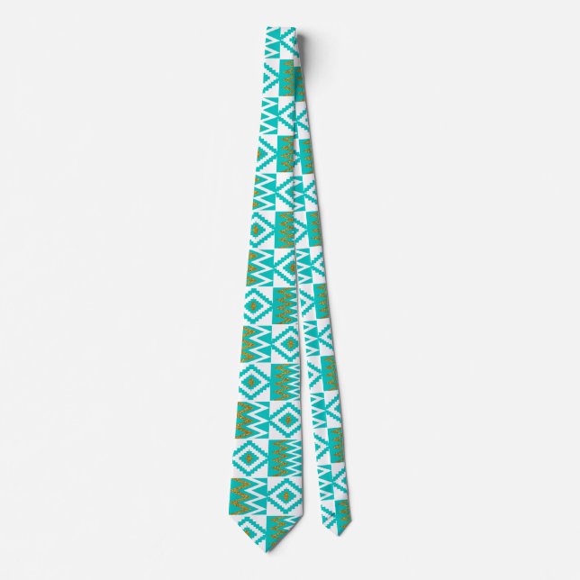 African Kente Cloud White Aqua Aquamarin Blue Neck Krawatte (Vorderseite)