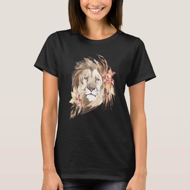 African Lion I Big Cat I Wildblumen Wasserfarbe T-Shirt (Vorderseite)