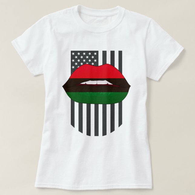 African Lips Red Green Black History Month T-Shirt (Design vorne)