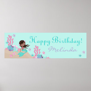African Mermaid Birthday Banner Poster