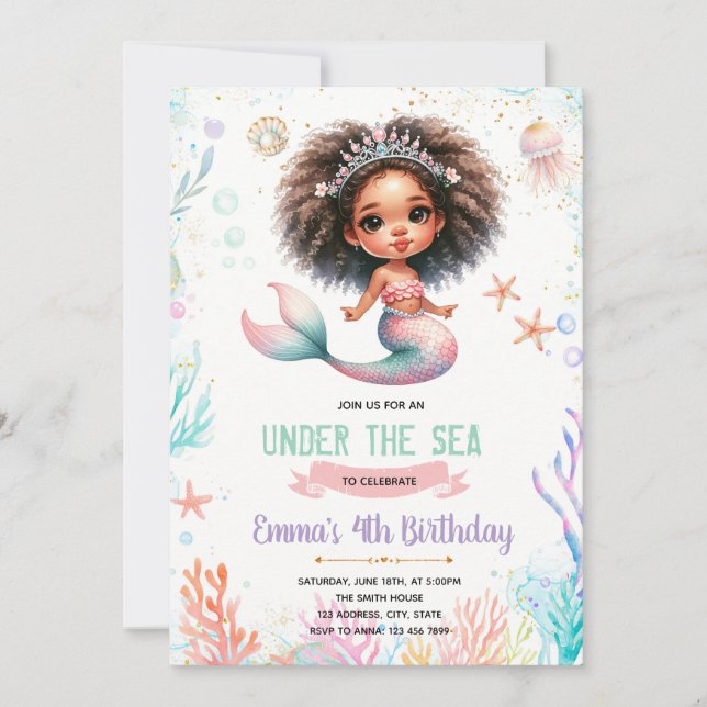 African Mermaid Birthday Invitation Einladung (Vorderseite)