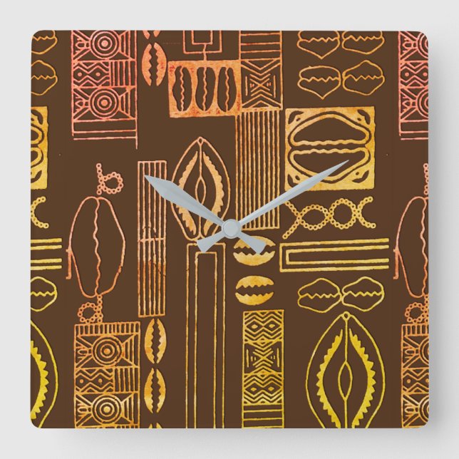 African Motif Quadratische Wanduhr (Vorderseite)