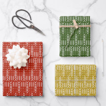 African Mud Cloud Red Green Gold Glitzer Set von 3