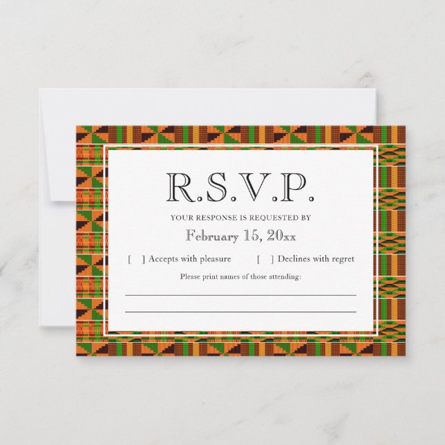 African Orange Classic Kente Cloth Mail RSVP Card Dankeskarte (Vorderseite)