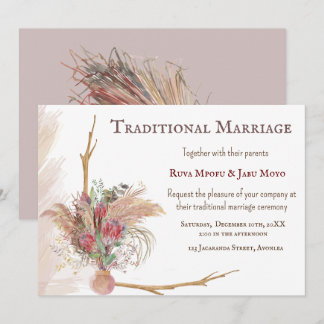 African Pampas Protea Akzent Traditionelle Hochzei Einladung