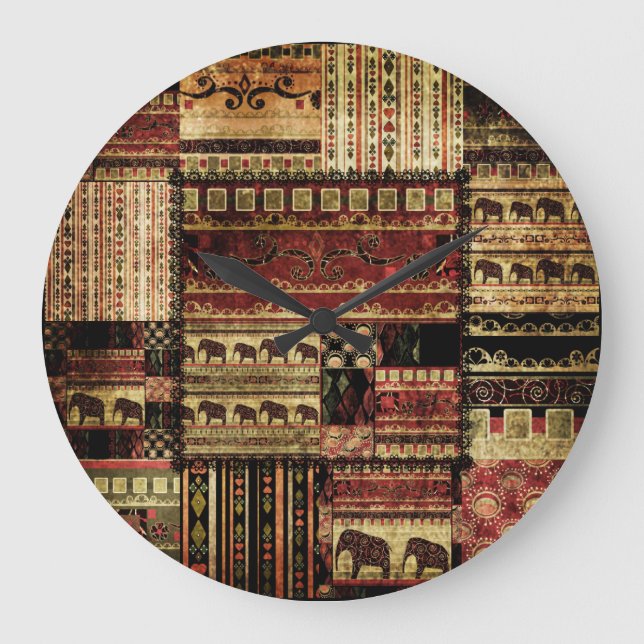African Patchwork: Grunge Print Background Große Wanduhr (Vorderseite)